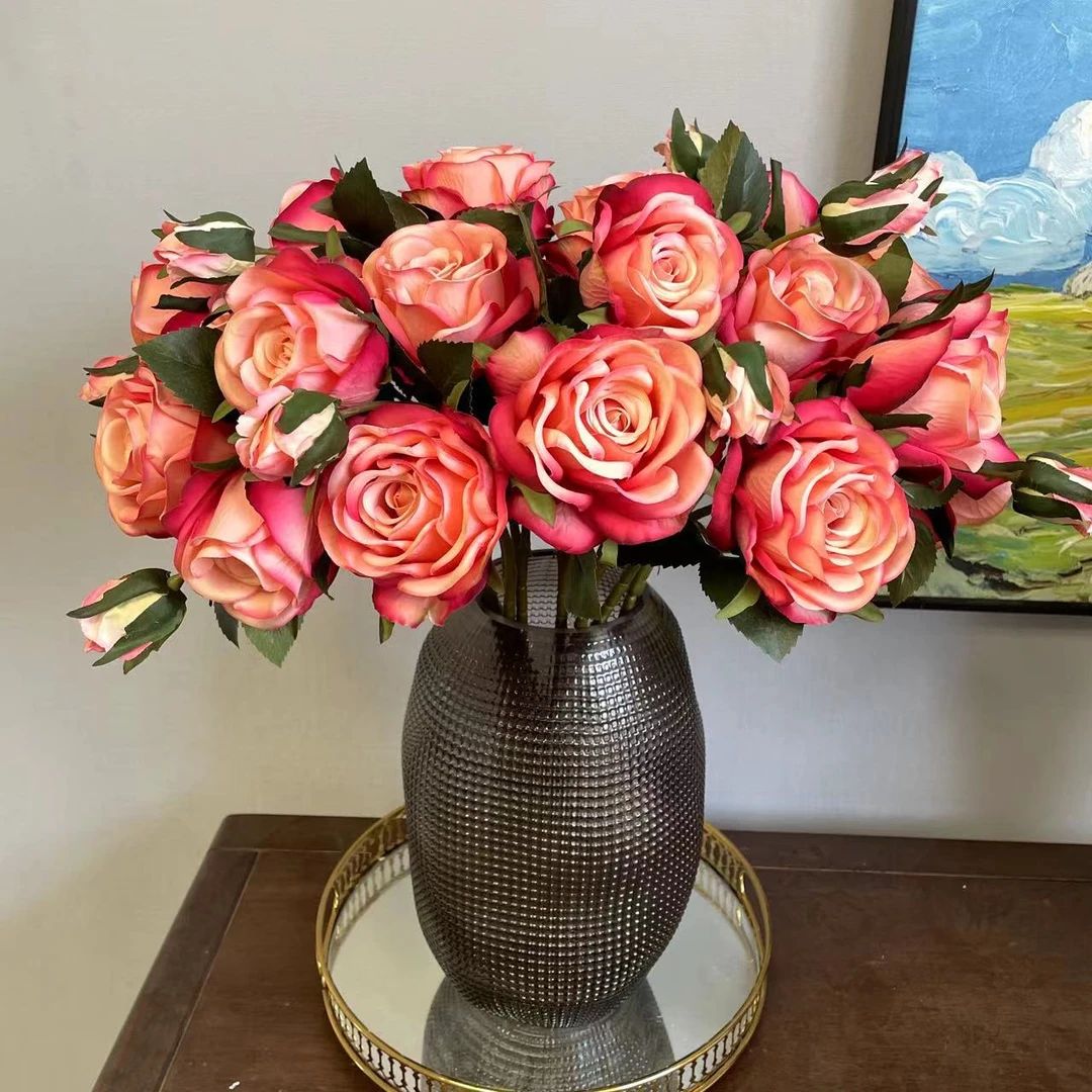 高档玫瑰花束假花仿真花摆设客厅塑料花艺摆件高端轻奢餐桌花摆花
