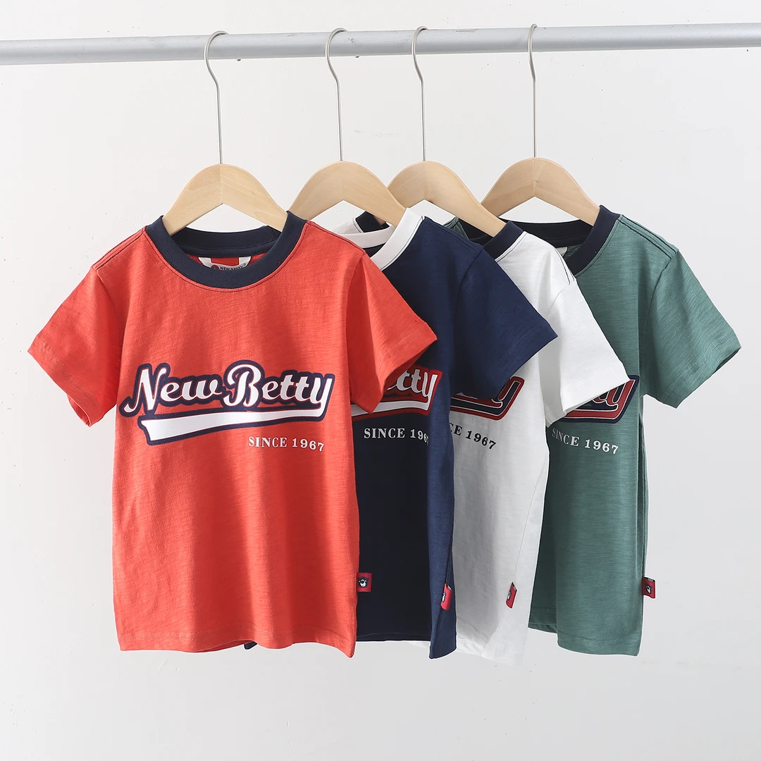 24新款儿童短袖T恤竹节棉印花中大童半袖韩版运动男童圆领衫871