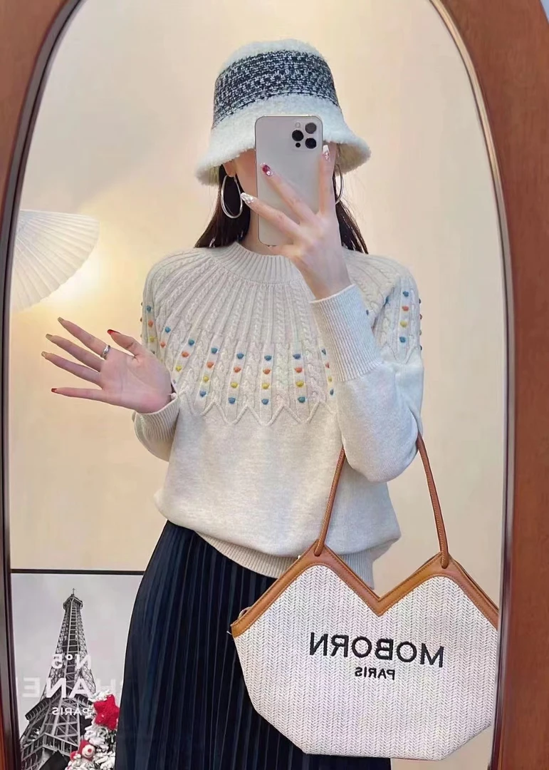 麻花半高领毛衣女打底衫秋冬新款时尚洋气网红针织衫上衣内搭