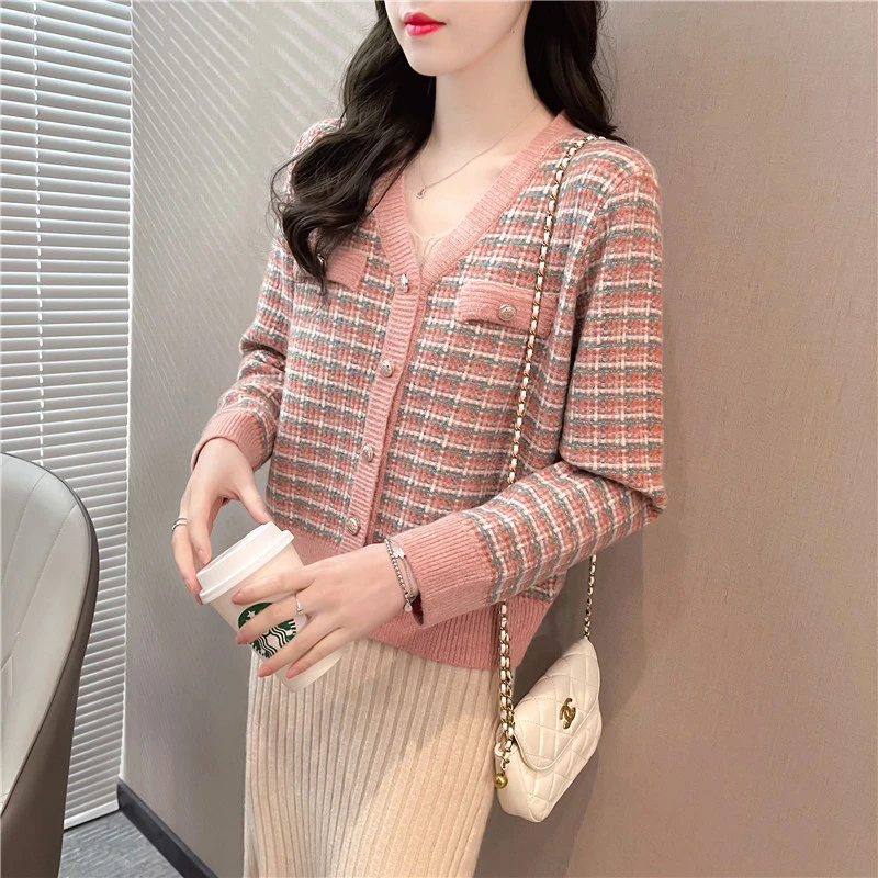 118【粉色小香风】复古扣新款编织减龄小香时尚针织开衫气质