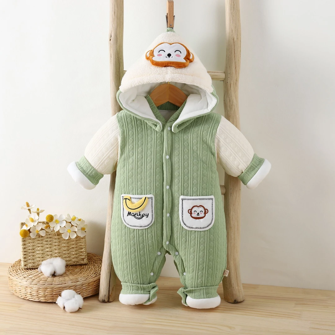 新生儿连体衣保暖加厚套装秋冬季男女宝宝棉服哈衣婴儿夹棉外出服