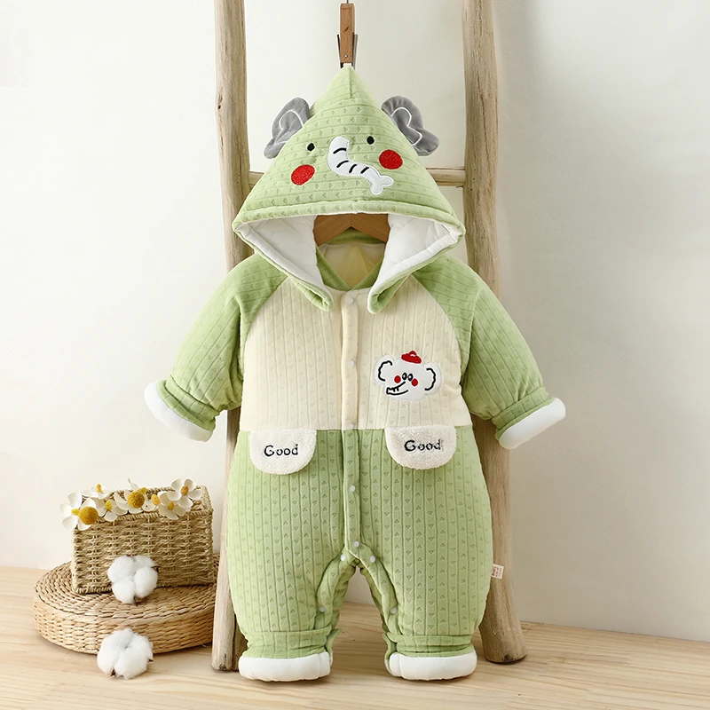 新生儿连体衣保暖加厚套装秋冬季男女宝宝棉服哈衣婴儿夹棉外出服