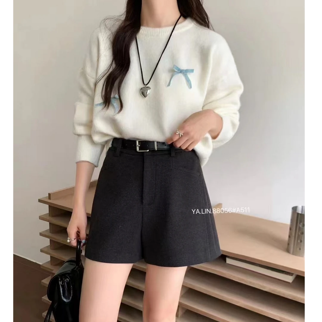 王永家~冬季新款加厚尼料A字阔腿短裤8773
