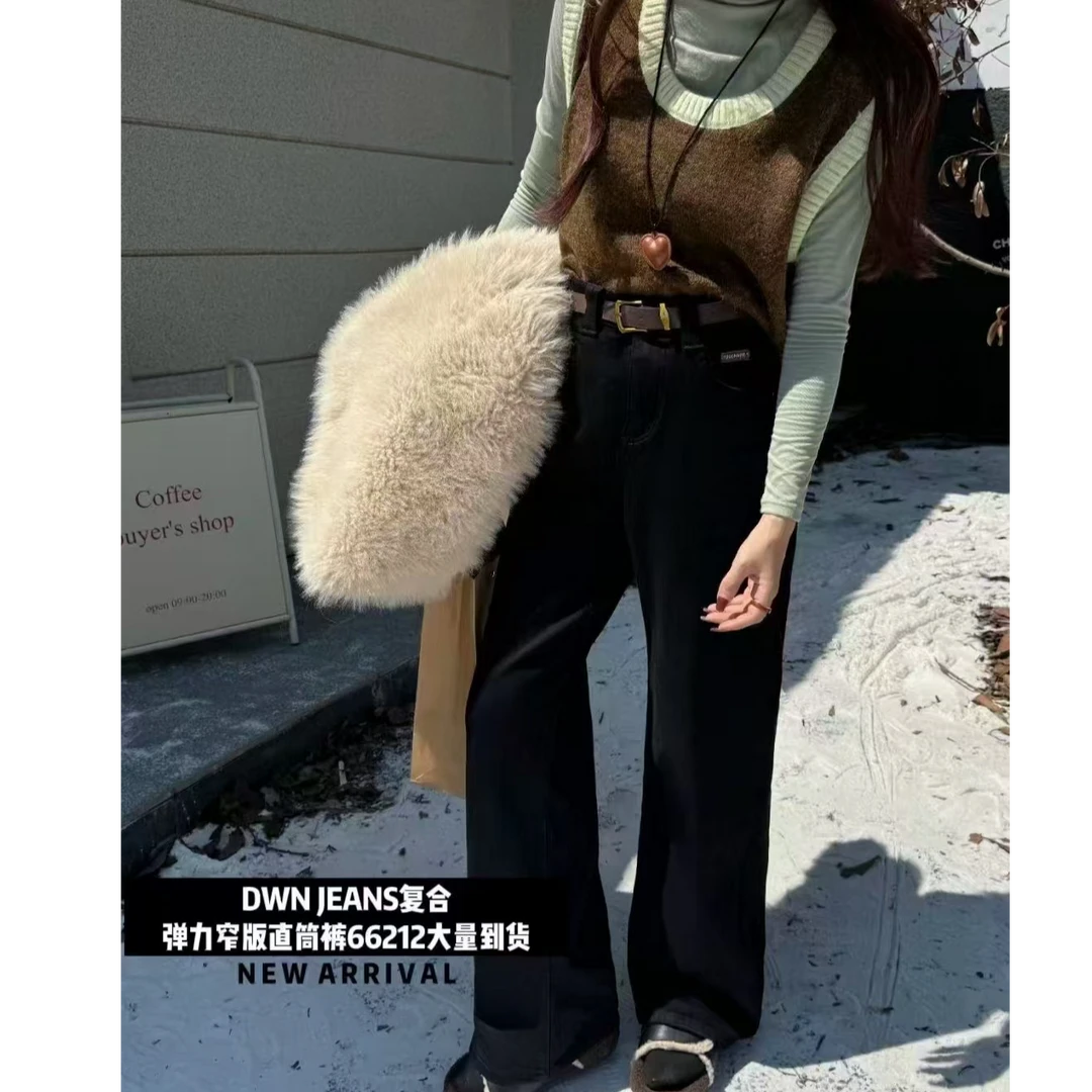 王永家~冬季新款复合加厚绒弹力窄版直筒牛仔裤66212