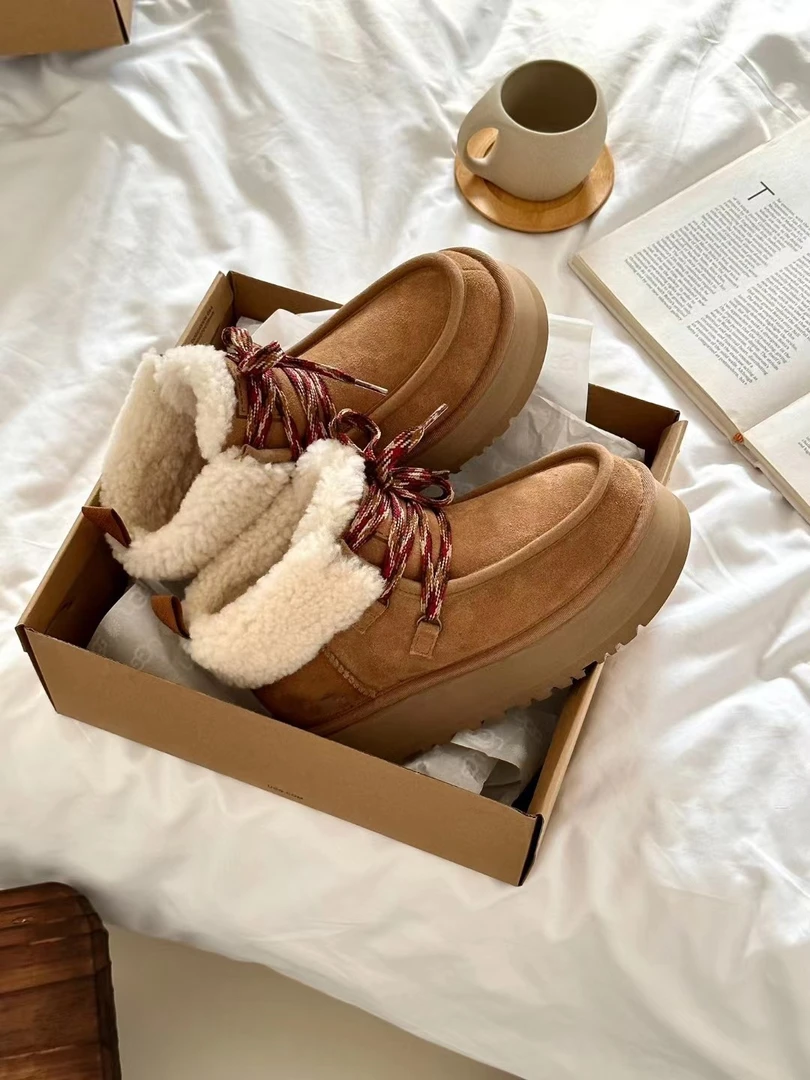 DR【厚底芙卡拉】厚底芙卡拉系带款毛口边羊皮毛一体雪地靴