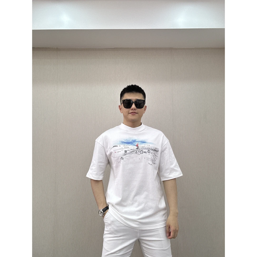 古帝特尼>春夏新款百搭手绘直喷男士简约宽松圆领短袖RZR-10044