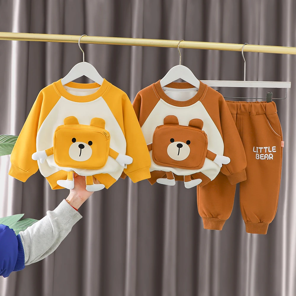 【沫沫家】男女童可爱包包卫衣男童新款洋气儿童春秋装宝宝长袖套装