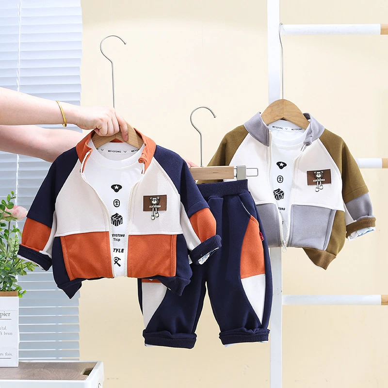 【沫沫家】宝宝秋装婴儿新款套装洋气儿童秋冬分体拼色拉链三件套