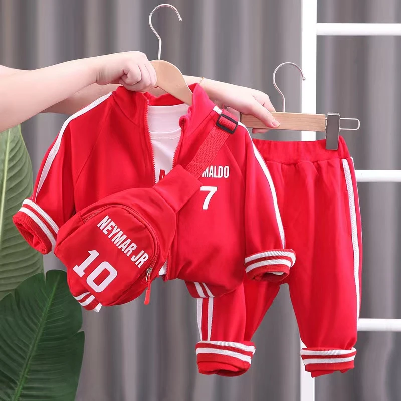 【沫沫家】新款男女童宝宝洋气春秋运动服三件套送包包儿童休闲小童