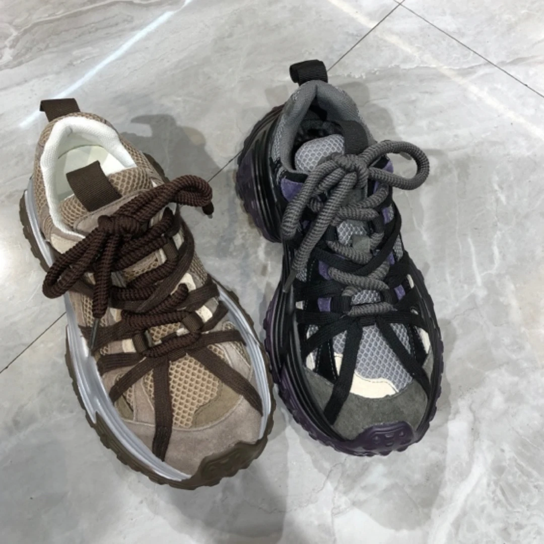 四季透气网面拼色百搭松糕厚底增高轻便老爹鞋女880-666