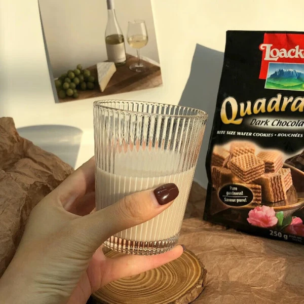 简约条纹水杯玻璃杯茶杯饮料杯早餐杯300ml竖纹清晰简约玻璃杯