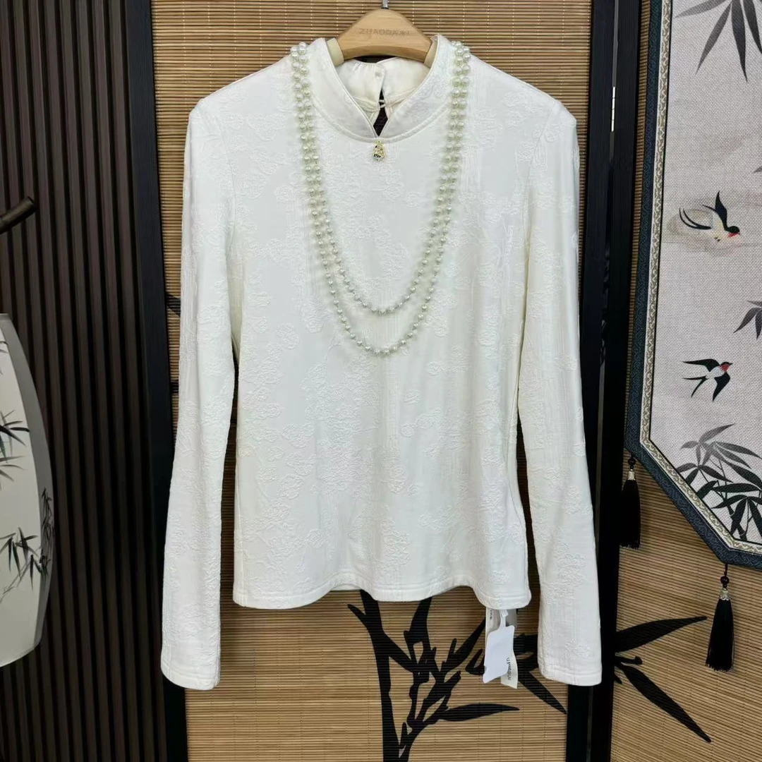 新中式 打底衫  磨毛薄绒内搭