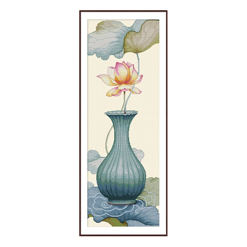 春天十字绣淡雅荷颜悦色客厅古香古色花卉手工自己绣新款线绣古