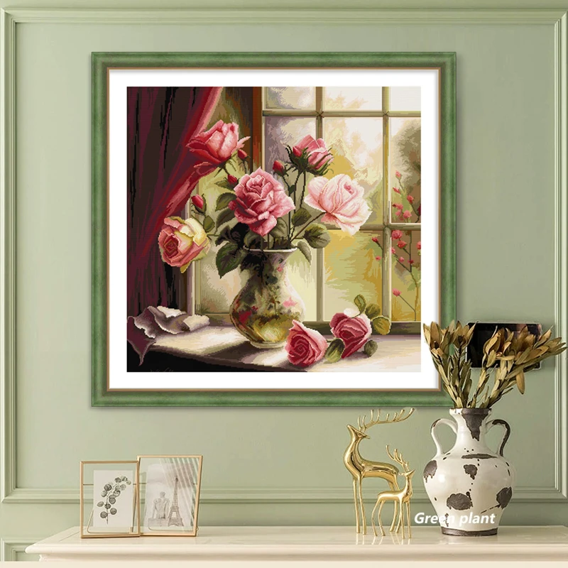 春天十字绣新款客厅卧室花卉欧式简约晚霞玫瑰手工小件自己绣