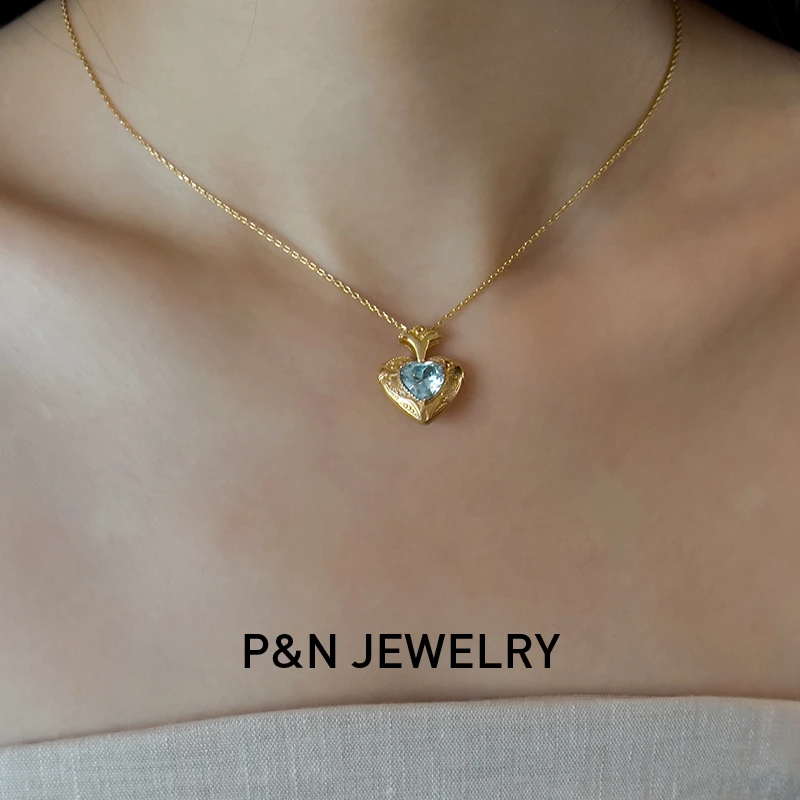 p&n 铜合金项链 法式复古轻奢气质时尚海洋之心桃心项链