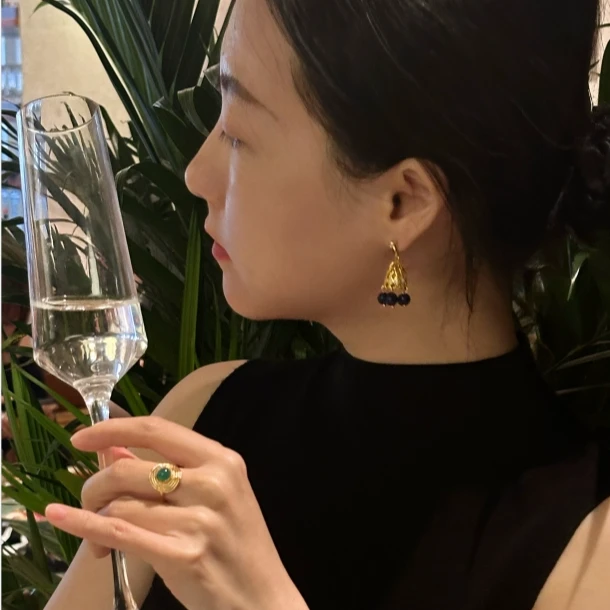 铜合金耳饰 时尚复古法式气质百搭鎏金耳钉