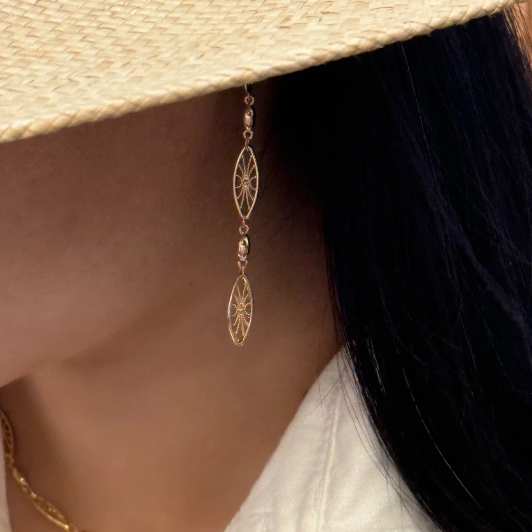 p&n 铜合金耳饰 法式复古高级感流苏雕花耳环耳饰