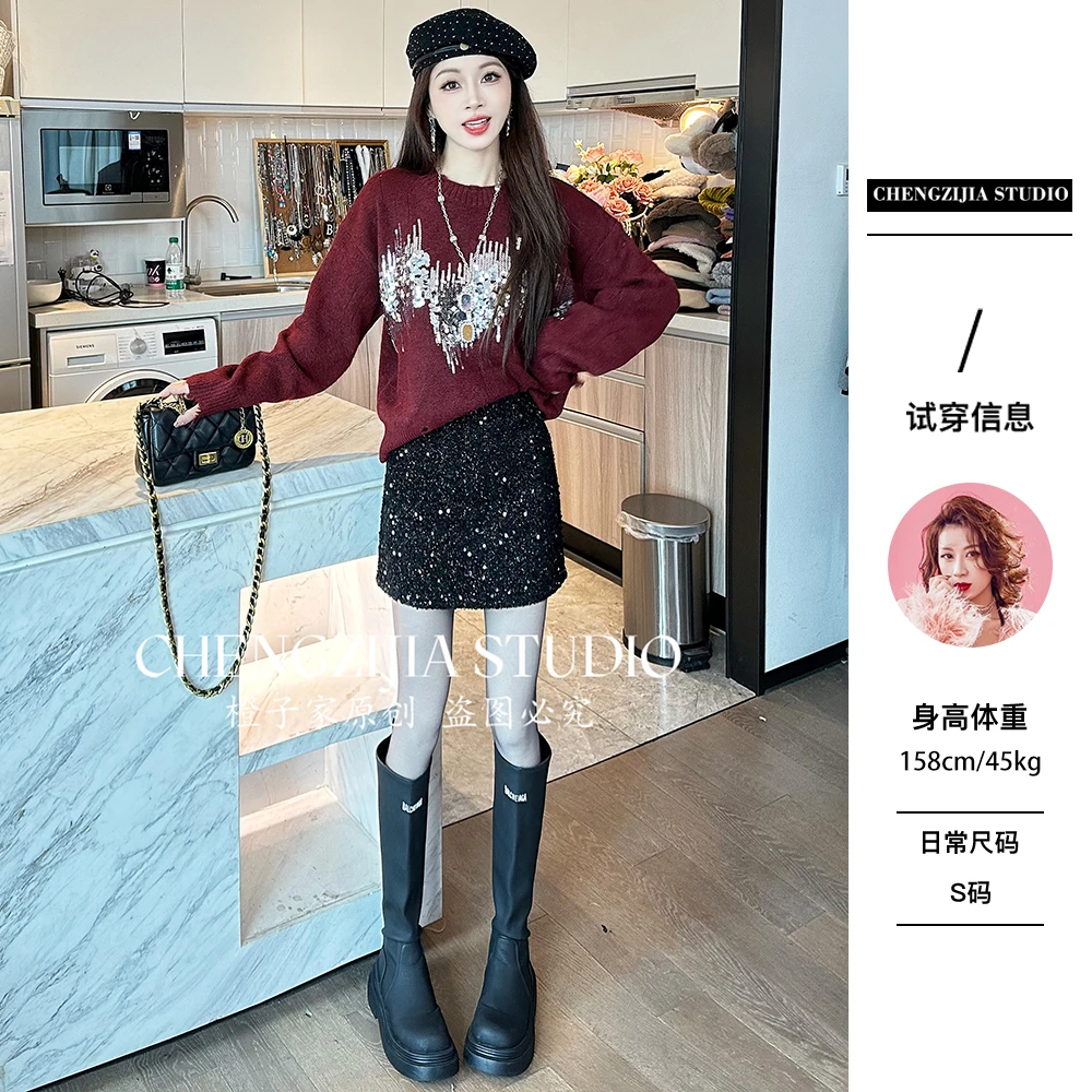 【裴诗婷】橙子·studio【月落星河】MY0634亮片闪闪套头毛衣