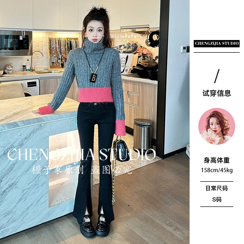 【裴诗婷】橙子·studio 【萤火】MY0332拼接撞色毛衣