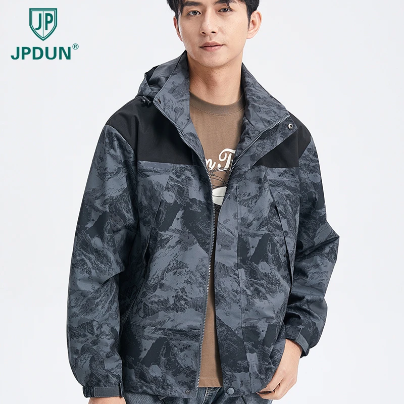 JPDUN春秋季新款运动透气防水风衣朝情侣款时尚拼色宽松百搭外套