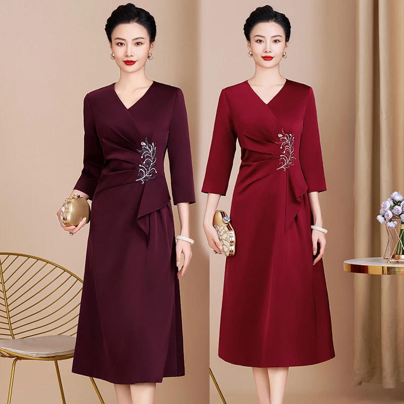 春秋婚宴妈妈装礼服高贵气质显瘦洋气喜婆婆改良旗袍连衣裙中长款