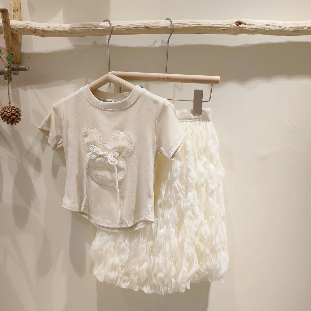 女童卡通米奇T恤夏季时尚圆领设计感上衣儿童甜美洋气气质短袖