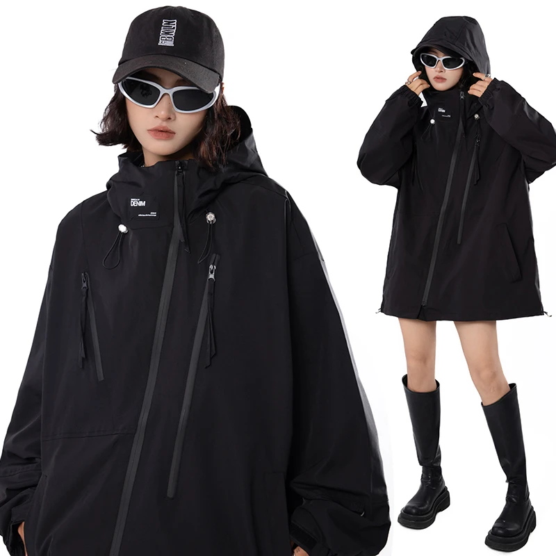 美式新款男女冲锋衣山系秋新款宽松机能潮牌男士连帽外套情侣夹克