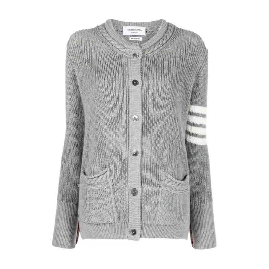 全新未使用  奢邦/THOMBROWNE/衣服/条纹单排扣圆领长袖针织衫