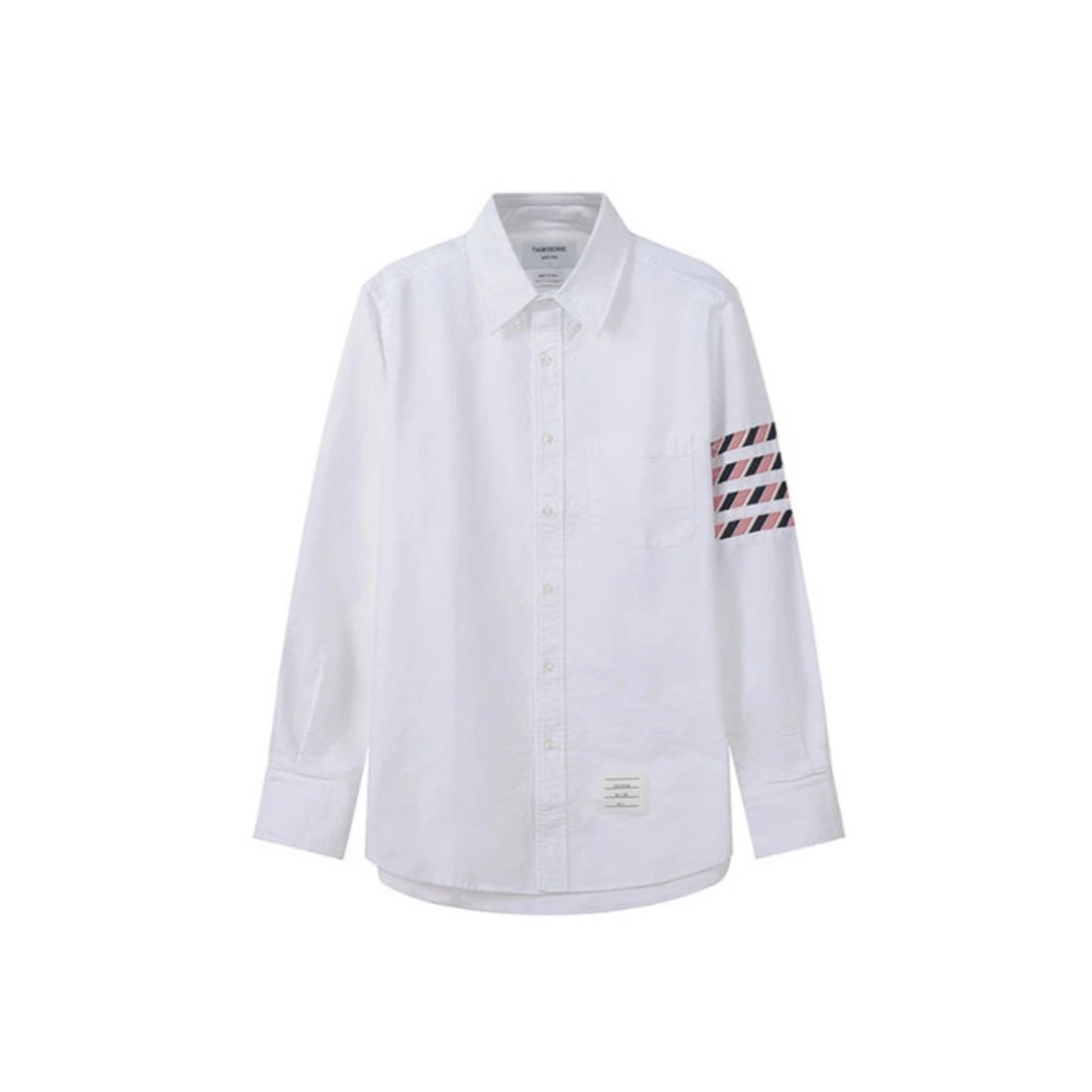 全新未使用  奢邦/THOMBROWNE/SS22条纹排扣四条杠长袖衬衫 白色