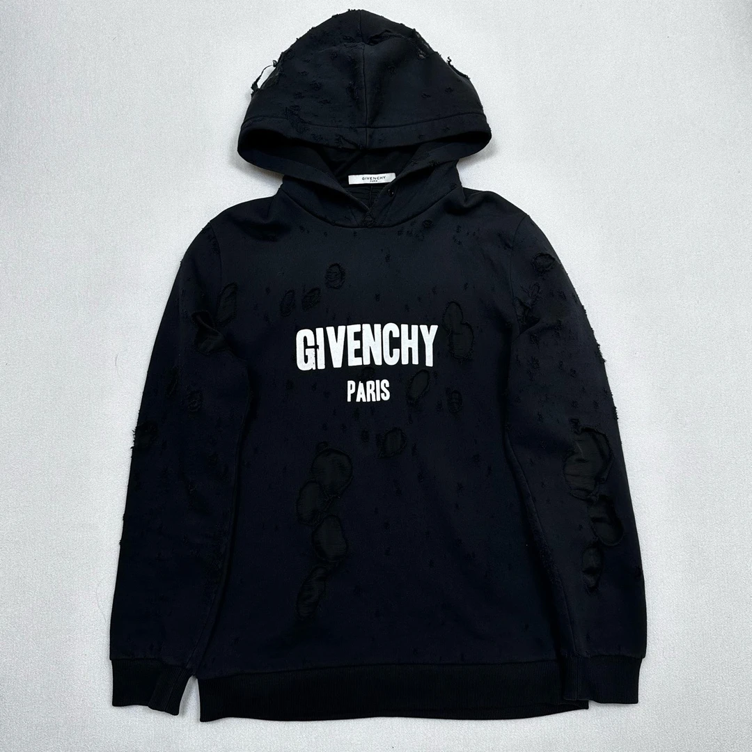 givenchy 纪梵希/破洞做旧连帽卫衣 黑色/尺码M/99新/编号5293