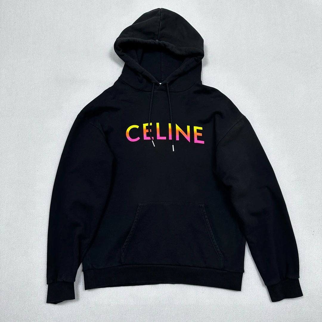 celine 赛琳/彩色渐变字母Logo休闲宽松连帽卫衣/尺码M/99新/5302