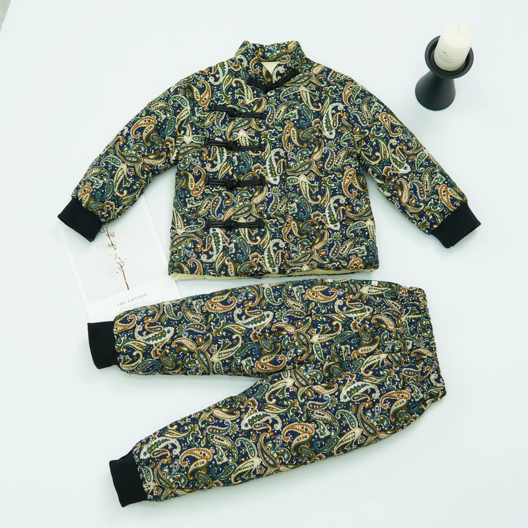 断码清！套装新款儿童手工棉衣纯棉花平腰套装棉衣复古碎花冬男宝