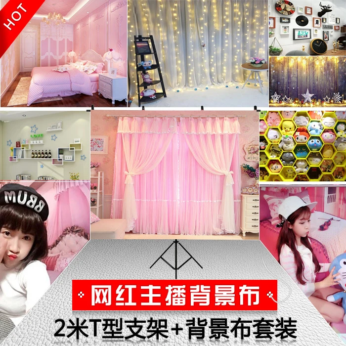 24年直播背景墙2米T型支架主播背景布3d立体网红背景布支架套装