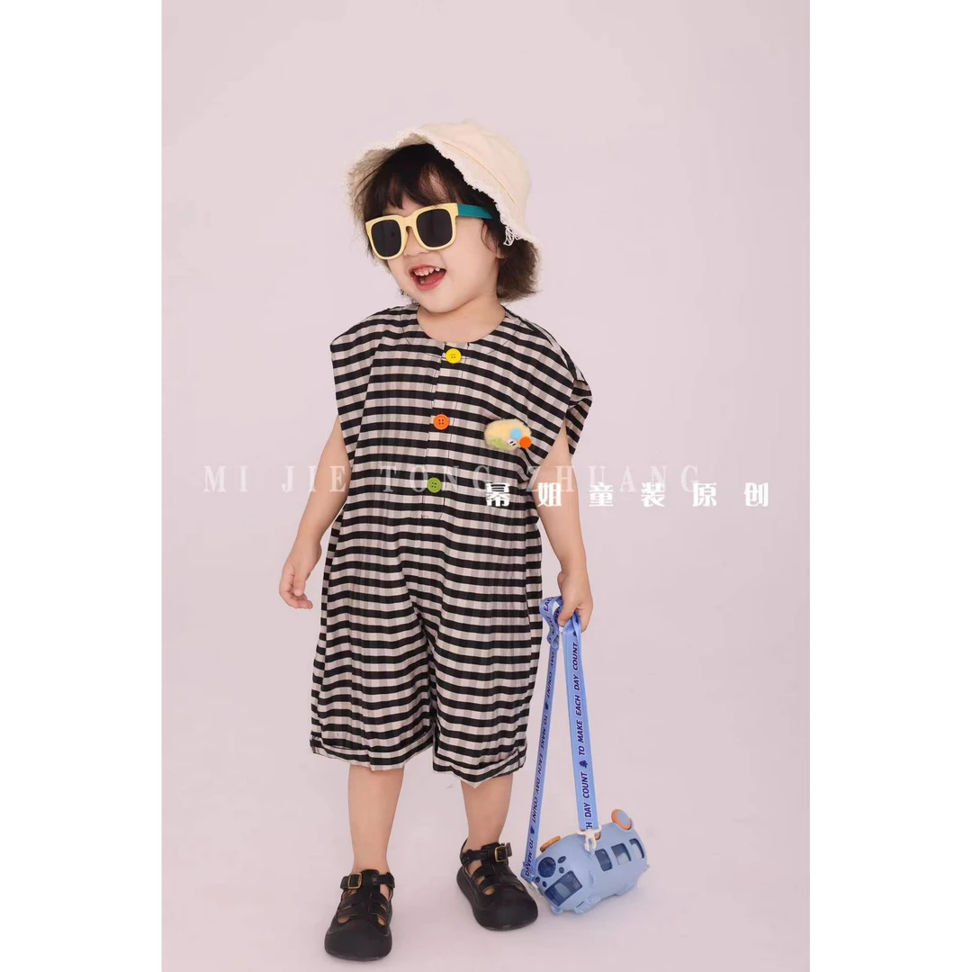 【黑白格渔夫裤】2024幂姐原创男童女童外穿裤子时尚休闲夏季8323