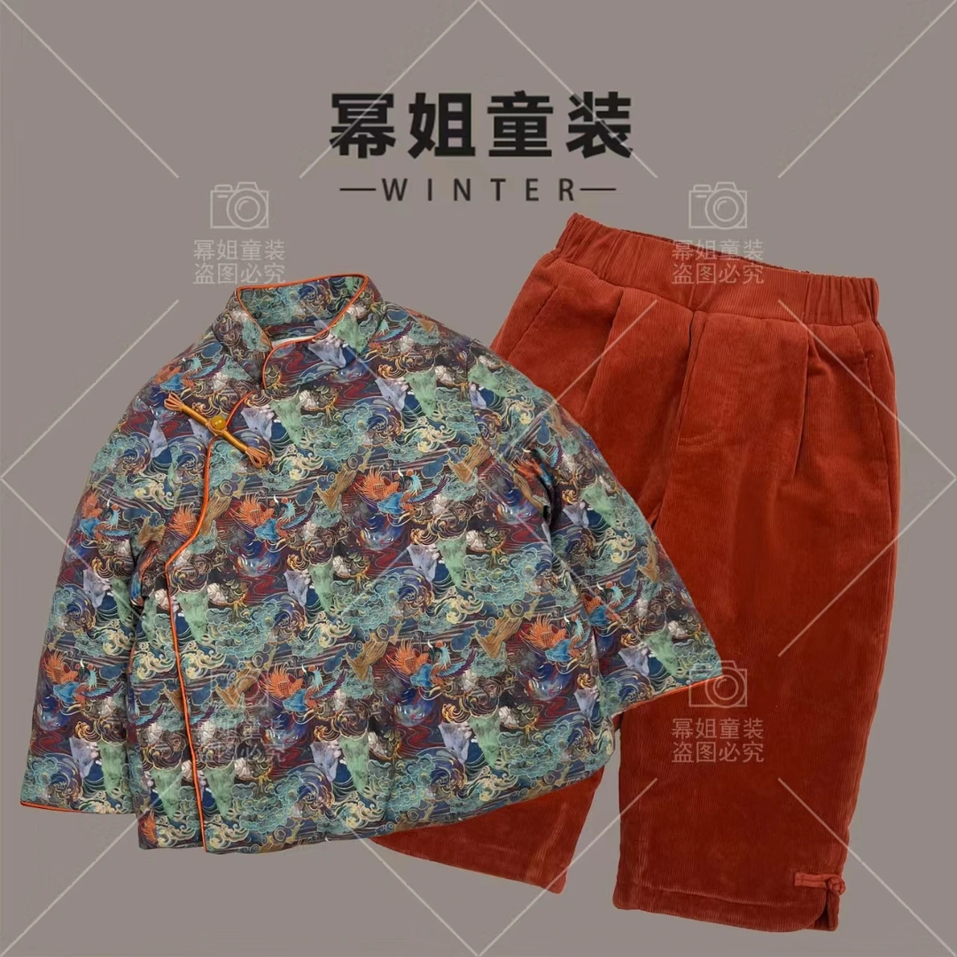 【敦煌壁画】2023冬季新款设计师儿童新年唐装敦煌壁画外套5101