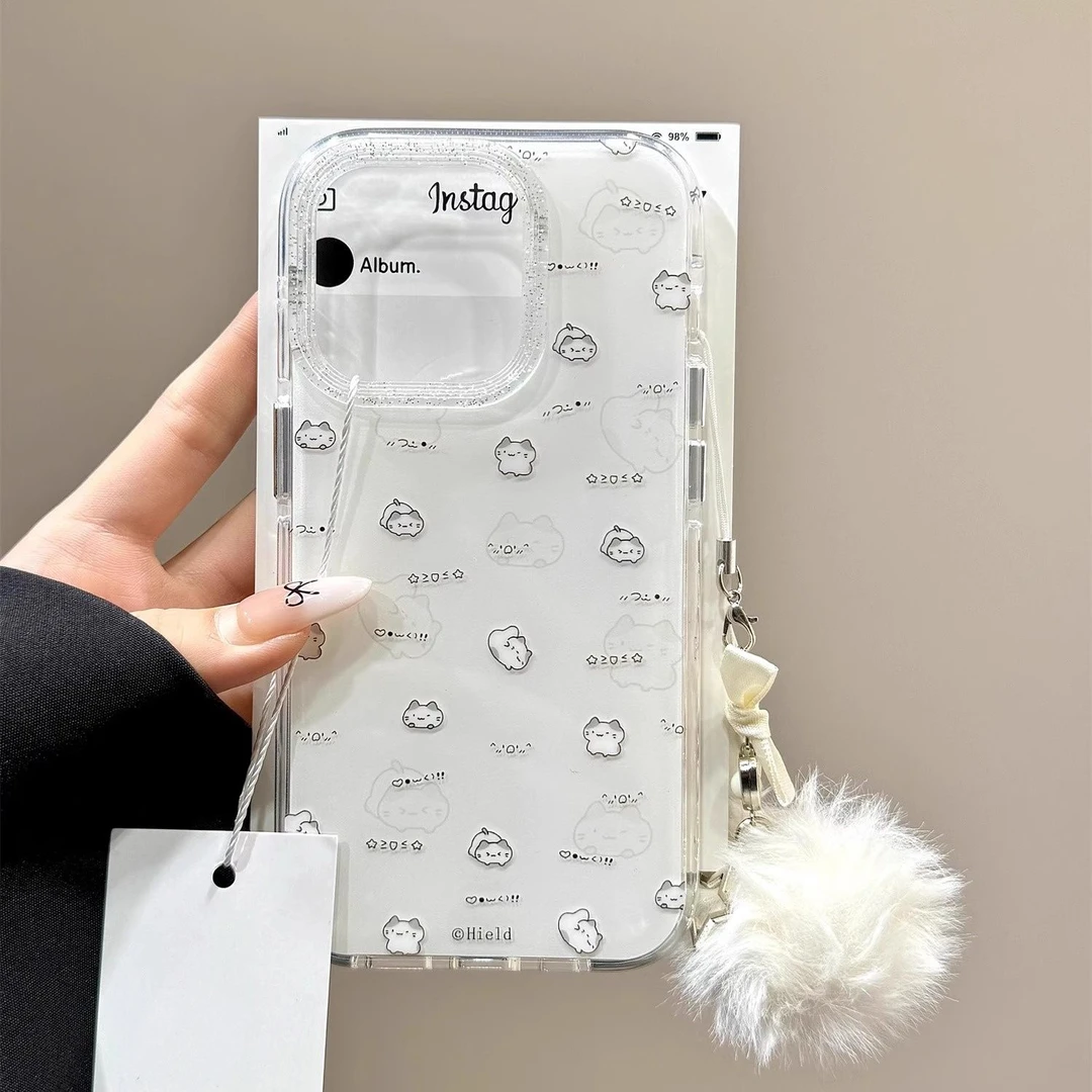 秋冬毛绒适用苹果15promax手机壳iPhone14卡通13毛球挂件12防摔16