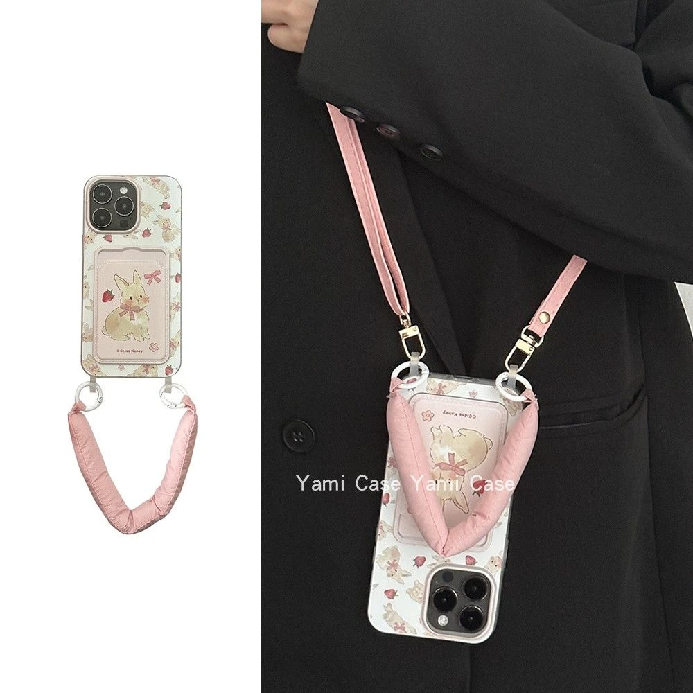 插卡挂环适用于苹果15手机壳13手腕棉布手绳11斜挎挂绳12小众风14