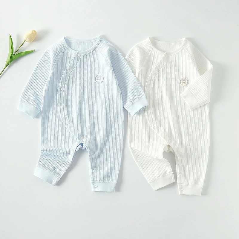婴儿连体衣斜开春秋A类精梳纯棉无骨新生儿衣服宝宝哈衣爬服洋气
