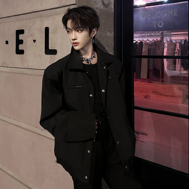 黑色短款垫肩cleanfit外套男春秋痞帅高级感棒球服飞行员机车夹克