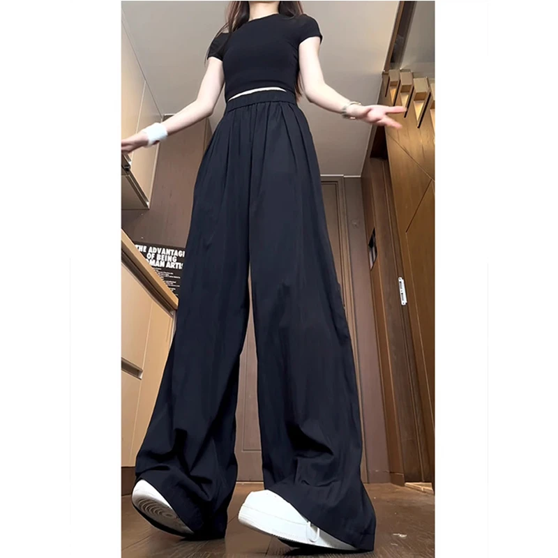 黑色山本裤高腰显瘦宽松bf慵懒风裤子男款夏季防晒冰丝阔腿雅痞裤