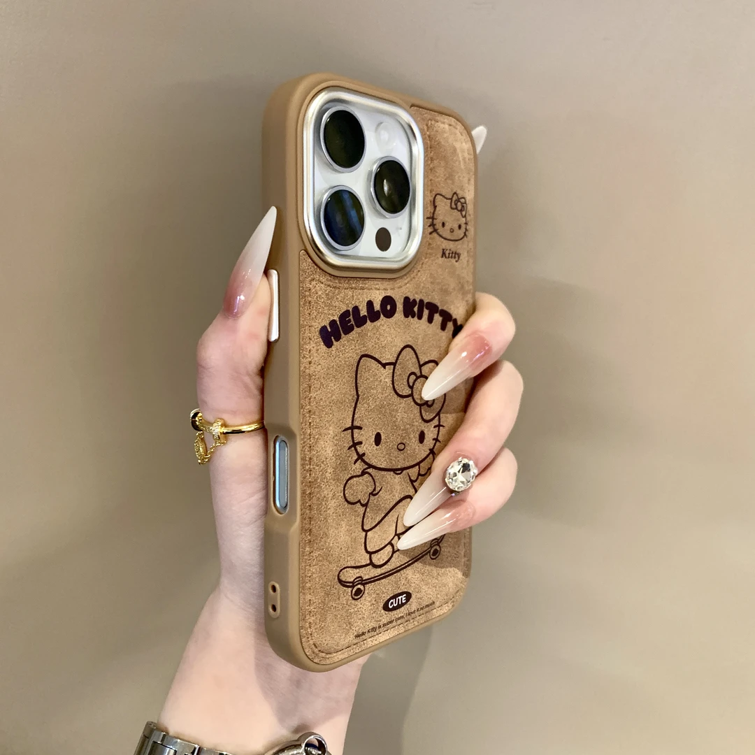 棕底皮革kt滑滑板适用于16promax手机壳iPhone15新款14防摔13小众