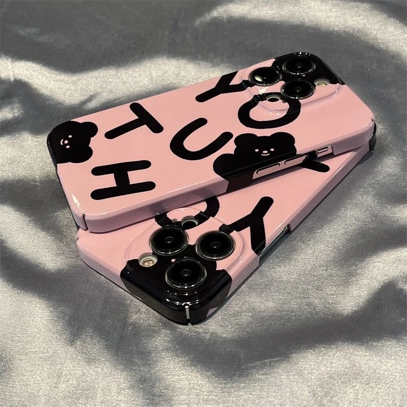 少女粉英文小熊适用苹果14手机壳iPhone13promax菲林11超薄12硬壳