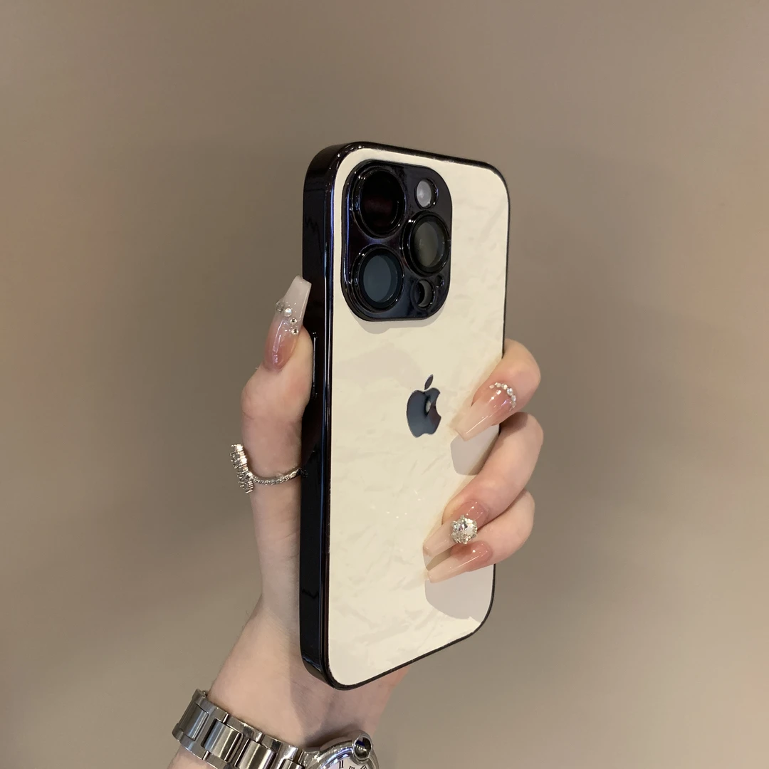 简约绒布电镀镜头适用苹果16promax手机壳iPhone15防摔14情侣13套