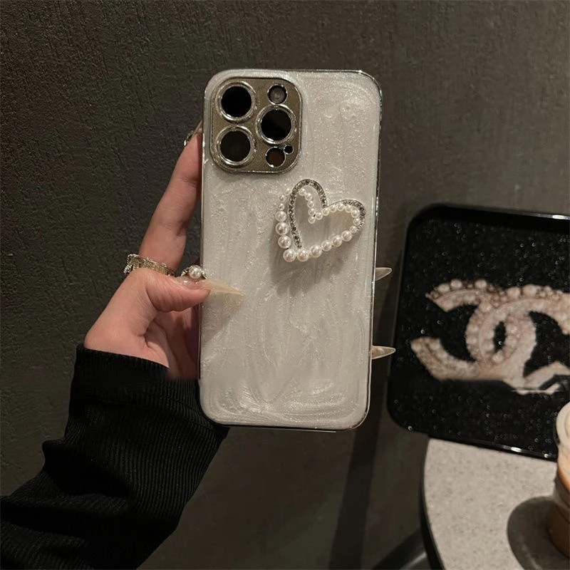 高级感水泥珍珠爱心苹果15手机壳iphone14Promax防摔13精孔12/11