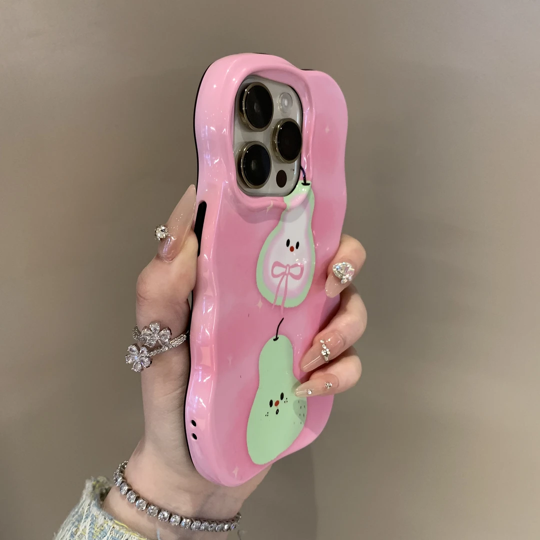 小众简约粉梨插画适用15promax手机壳苹果14新款iPhone13/12防摔