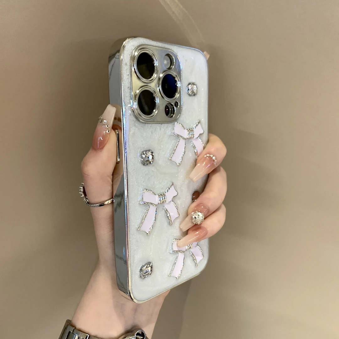 滴胶少女心蝴蝶结适用苹果15promax手机壳iPhone16新款14甜酷风13