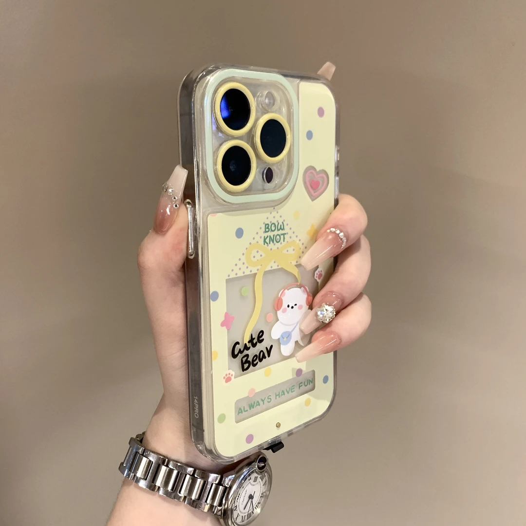 适用苹果系列iPhone15ins14pro可爱镂空发光小熊13pr新款12手机壳