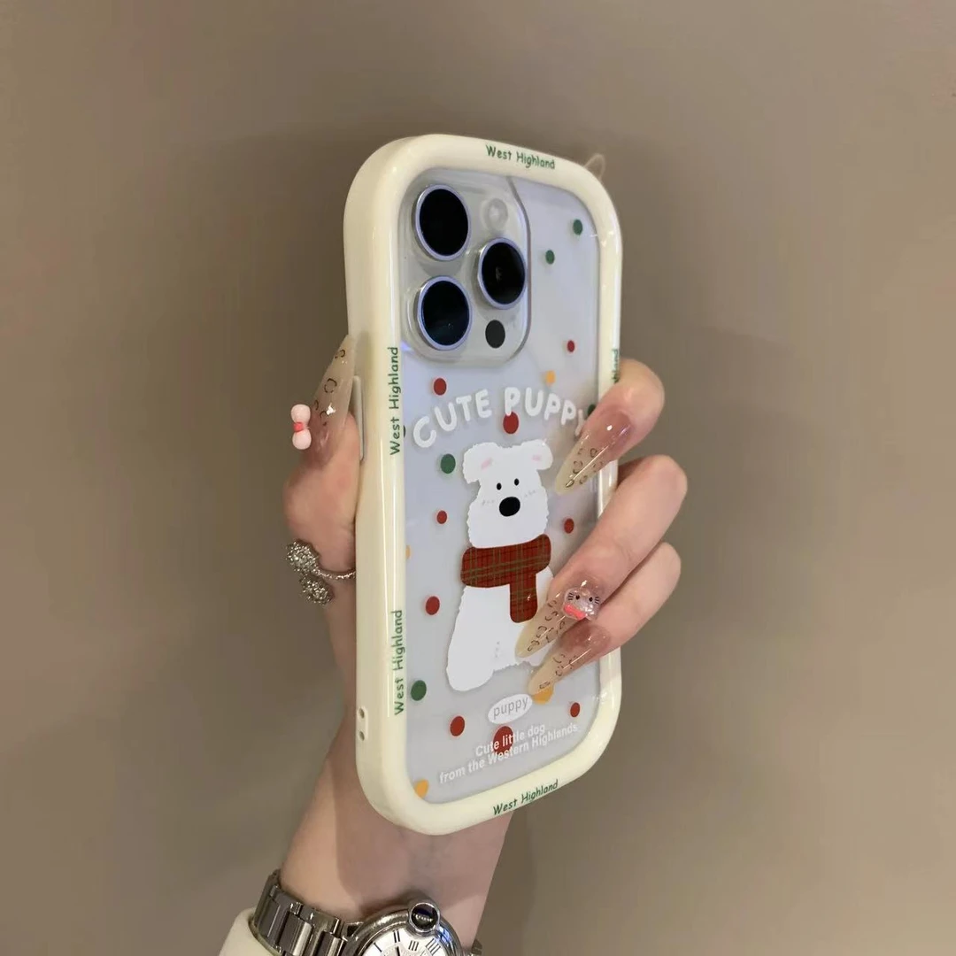 可爱彩色波点西高地适用苹果15手机壳iPhone16ProMax新款14pro女