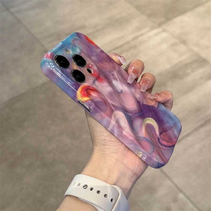 适用苹果14手机壳15创意彩色晕染iphone14promax带防尘网13pro软