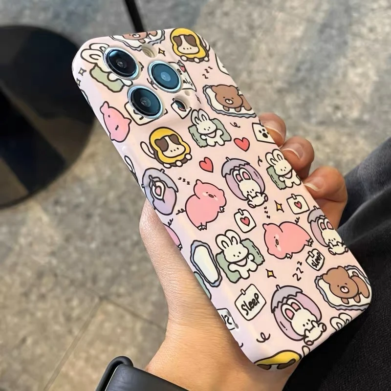 少女粉色卡通可爱小动物iPhone14promax苹果13手机壳12新款11防摔